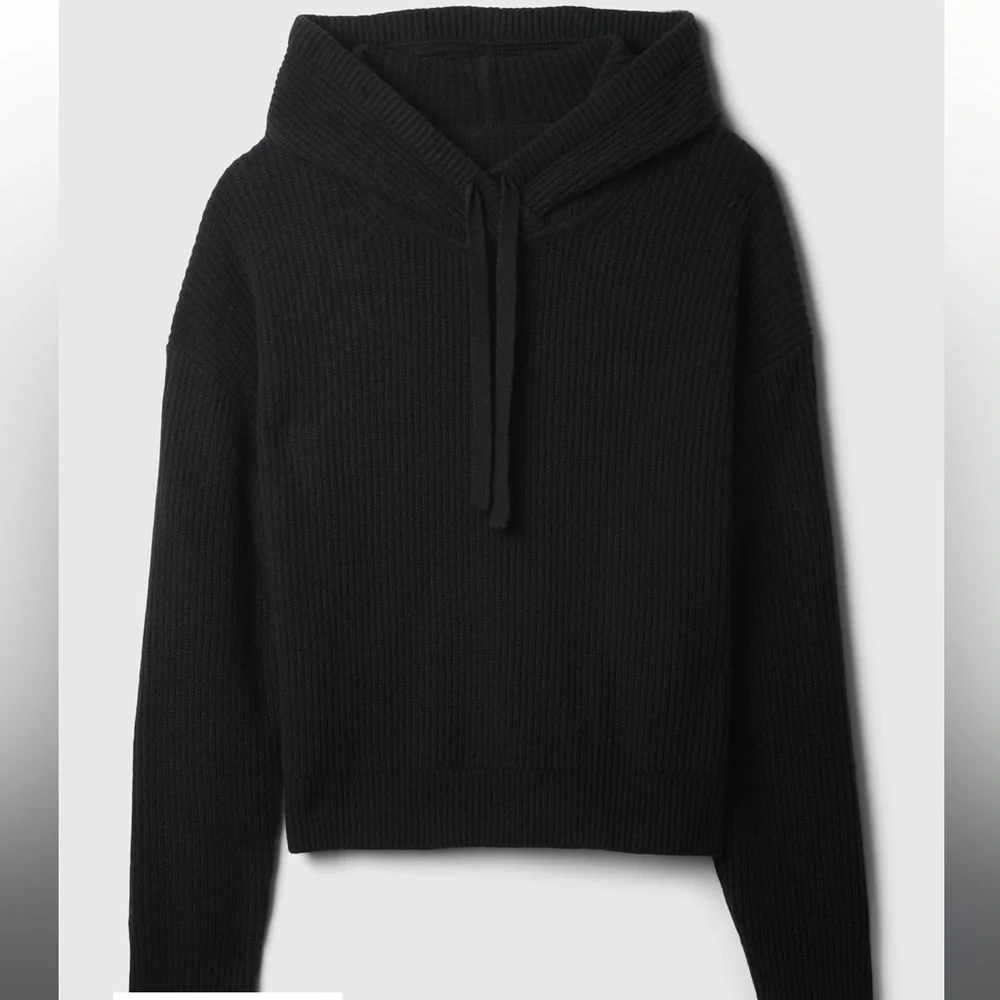 GAP CashSoft Shaker-Stitch Black Sweater Hoodie NWT SZ M
